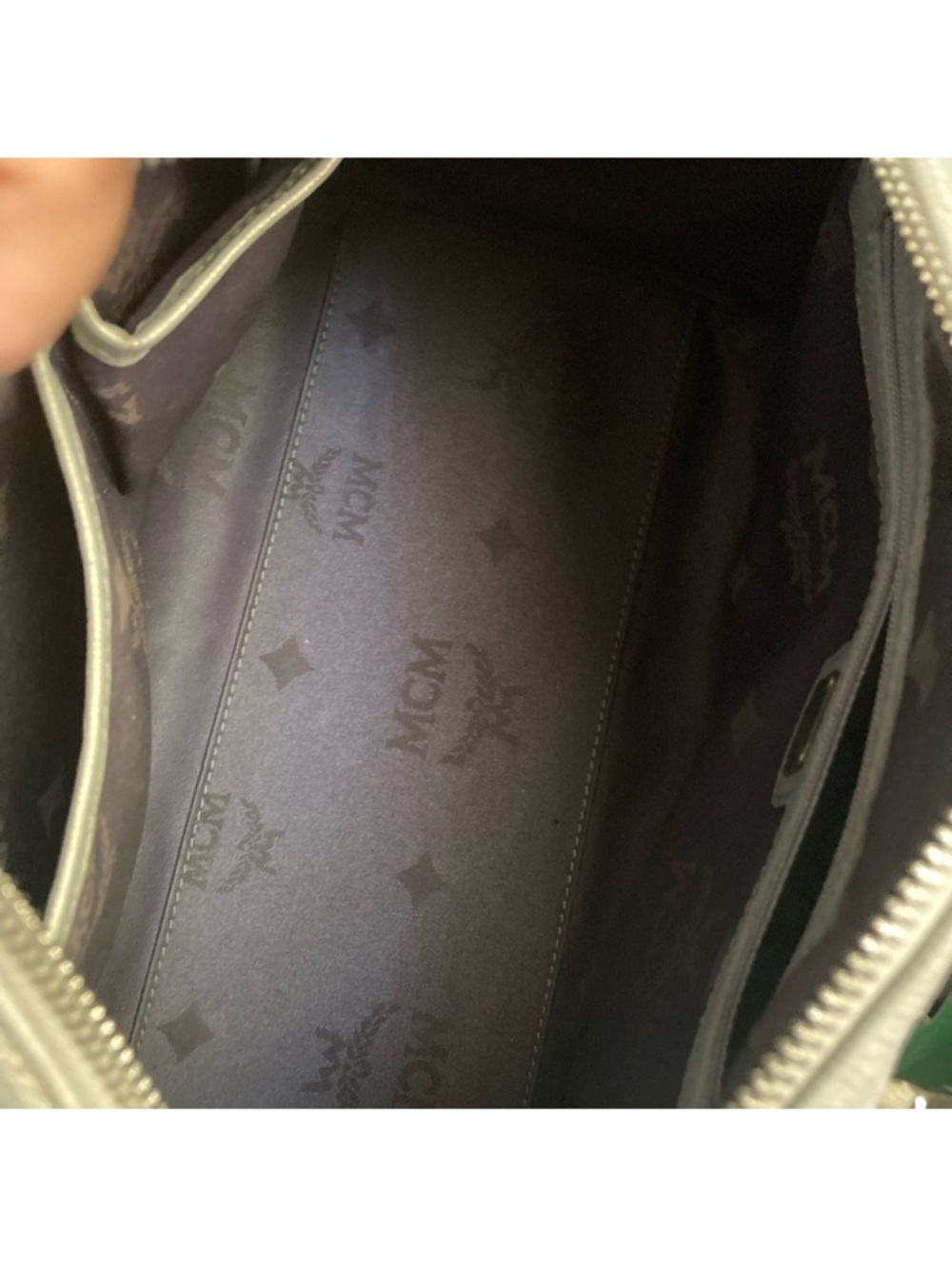 AUTHENTIC MCM 🩶Silver Studded Saffiano leather Boston Handbag EUC - Picture 15 of 16